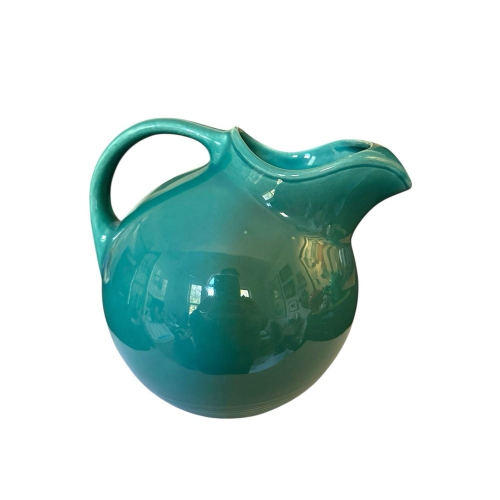 Vintage Harlequin Spruce Green Ball Jug Pitcher with Ice Lip USA MCM Excellent